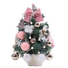 Mugxnem クリスマスツリー 33ｃｍ 卓上 クリスマスツリーセット ミニクリスマス ツリー LEDイルミネーション オーナメント クリスマスプレゼントに最適 (ピンク)