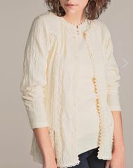 再入荷ペルペル ダイヤジャガード 刺繍長袖カーディガンLサイズ　ペルーコットン100％
