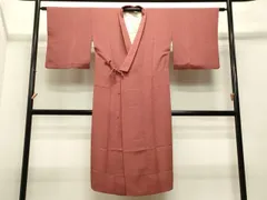 平和屋着物▽江戸小紋　道行コート　単衣　万筋　茜色✕一斤染色　鬼しぼ縮緬　ロング丈　正絹　逸品　CAAT5834id