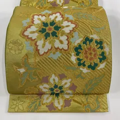 袋帯 美品 秀品 山 太陽 刺繍 鶯色 お太鼓柄 正絹 【中古】 高級袋帯の通販