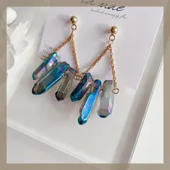 天然石好きさんに♡【304ステンレス 24KGP】 ブルー 天然石 クォーツ クリスタル シルバー メタル チェーン 揺れる ピアス ハンドメイドピアス アレルギー対応 【イヤリング変更可能】