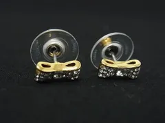 ■美品■ kate spade ケイトスペード ラインストーン リボン ピアス アクセサリー レディース ゴールド系 DI8839