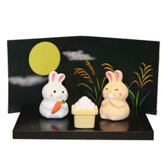 ウサギ　黒兎　オルゴール　陶器　置物　インテリア　工芸品　美術品　A2917 ウサギ黒兎オルゴール陶器置物インテリア工芸品美術品A2917