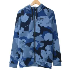 ナイキ NIKE 美品 ドライフィット パーカー スポーツウェア フルジップ カモフラ 迷彩 ロゴ ワンポイント M ブルー系 X
