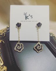 【K‘s store 2021】ピアス　925 黒　お花　No.074