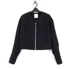 バビロン BABYLONE 22AW ノーカラー ジャケット ブルゾン ジップアップ ドロップショルダー M 38 ダークネイビー 紺 美品のサムネイル