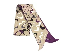 ■美品■ COACH コーチ シグネチャー シルク100% ツイリー リボンスカーフ レディース グレー系×パープル系 DJ8597