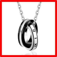 ★送料無料★Color:b.ブラック+ローマ数字 KRKC&CO リングネックレス メンズ ペンダントトップ チェーンネックレス ダブルリング サージカル ステンレス ペアネックレス 男女兼用 シルバー ブラック 金属アレルギー対応 誕生日 記念日 プレゼント