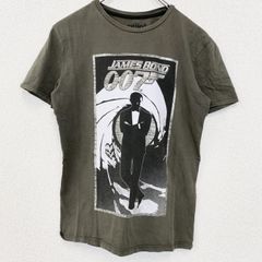 古着 used　JAMES BOND　ジェームズボンド　半袖プリントTシャツ　クルーネック　レトロデザイン　カーキグレー　Sサイズ