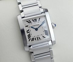 美品 カルティエ マスト タンク シルバー ブルー ローマン SM