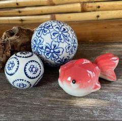 ＊浮球＊ 3点  陶器 浮き球 浮き玉 置物 メダカ鉢 ビオトープ
