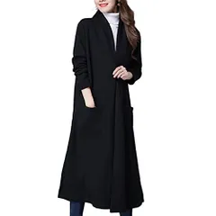 2XL_ブラック [モノア] カーディガン ロング丈 長袖 厚手 前開き ボタンなし 羽織り アウター レディース ファッション n1372 ブラック 2XL