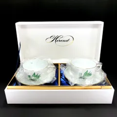 【美品・箱付き】HEREND ヘレンド／アピシウスのハーブ ペア カップ&ソーサー／陶器／ホワイト・グリーン