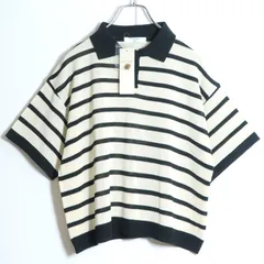 サマンサモスモス ブルー★ボーダーニットポロシャツ サイズフリー キナリ×ブラック系 z13158