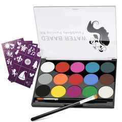 【即納】Chisafly フェイスペイント 15色セット ボディペイント 絵の具 マタニティペイント 顔ペイント 白塗り 安全 無毒 簡単水洗 速乾 エコ メイク ブラシ2本 ステンシル4枚 コスプレ 仮装 ハロウィン クリスマス