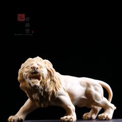 【修縁堂】極上品 木彫り 置物 ライオン 精密彫刻 一刀彫 天然木檜材