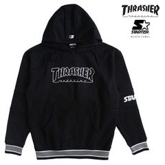 THRASHER（スラッシャー）× STARTER BLACK LABEL（スターターブラックレーベル）コラボ メンズ 裏起毛プルオーバーパーカー/スウェット