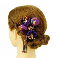 髪飾り 成人式 つまみ細工 振袖 前撮り 袴 浴衣 夏祭り 花火大会 豪華5点セット 紫 ちりめん 玉飾り 房付き 和柄 ヘアアクセ No.9-3609