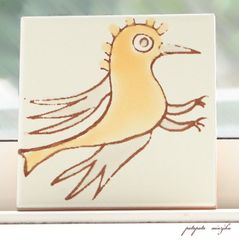 タイル　チュニジアタイル   4A  手描き  Ｓ  パタパタ民族  チュニジア  雑貨  小物