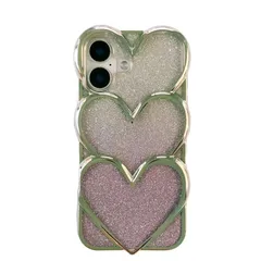 Kunyehdo スマホケース iPhone 16 ケース カバー 対応 iPhoneケース 3D 立体 日韓人気 トレンド・トレンド めっきめっき かさね楽 3D ハート形 図柄 お洒落 可愛い ステッカー入れ おしゃれ おもしろ かわいい カップル フ 0