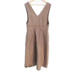 ナチュラルビューティーベーシック NATURAL BEAUTY BASIC フレアワンピース ジャンパースカート フレアスカート 2way ロング丈 ノースリーブ Vネック 切替 千鳥格子柄 M ベージュ 黒 ブラック /FF10