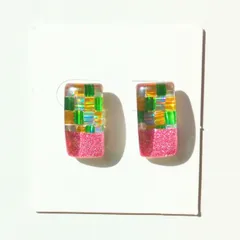 No.619　レジン　スクエア型　ホロ　ラメ　ピアス　イヤリング