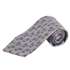 美品 エルメス HERMES ネクタイ 総柄 シルク メンズ フランス製 グレー