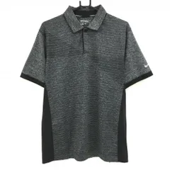 【超美品】ナイキゴルフ 半袖ポロシャツ 杢黒 前面ボーダー 襟一部パンチング  メンズ M ゴルフウェア NIKE