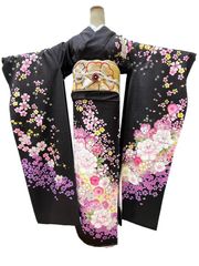 振袖　絹　未仕立て　振袖単品販売【250130-3】正絹　ふりそで　仮絵羽　教材用にも最適　在庫処分