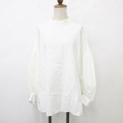 スピックアンドスパン Spick Span シャツ ブラウス 長袖 バンドカラー ドロップショルダー 綿 シルク 白 ホワイト Fのサムネイル