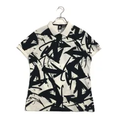 中古 メンズ デサントゴルフ DESCENTE GOLF 半袖ポロシャツ O 白×黒 ホワイト×ブラック 総柄 万美コラボ