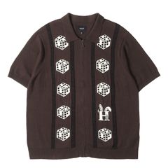 HUF ハフ シャツ サイズ:XL / 23SS Freddie Gibbs ダイス柄 ジップ 半袖 ニット (Coffee Zip Sweater) / ブラウン / トップス カジュアルシャツ 【メンズ】【中古】