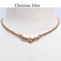 ヴィンテージ Christian Dior CD クリスチャン ディオール CDロゴ ラインストーン ネックレス ゴールド
