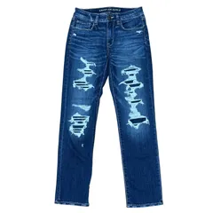 AMERICAN EAGLE SKINNY クラッシュ＆リペア スリム テーパードデニム サイズ6S レディースL インディゴ アメリカンイーグル