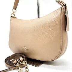 【良品】 COACH コーチ 2way ショルダーバッグ トートバッグ チェルシー 馬車金具 ゴールド金具 ロゴ型押し 肩掛け 斜め掛け ペプルドレザー レディース ベージュ 肌色