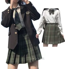 [CAWILXHA] [ニャンコ] の爪 ブレザー 女子高校生 紺 セーラー服 ジャケット コート jk制服 女子制服 Cosplay 高校生 エンブレム付き 多色対応 2点セット (ブレザーの5点セット（スカート含み） L)