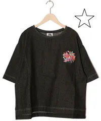 ☆ScoLar スカラー　151687：ぷりぷりキノコとネコ花刺繍 デニムTシャツのサムネイル