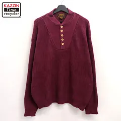 90s vintage Eddie Bauer ヘンリーネック コットン ニットセーター メンズ 表記Lサイズ