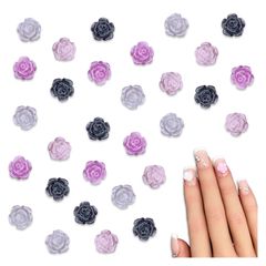 ネイルパーツ 花 ミックス 8ｍｍ 蓄光 紫 混色 100個 ラメ フラワー 立体 3Ｄ お花 樹脂製 カボション レジン デコパーツ アクセサリー ハンドメイド 手芸 パーツ BD4130