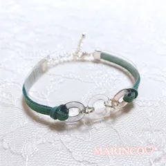 革ひも 緑 トリプルリングブレスレット／ピーコックグリーン(NO.811)