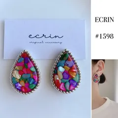【#1598】カラフル　さざれ　シルバー　ビーズ刺繍　ハンドメイド　アクセサリー　ピアス　イヤリング　大ぶり　結婚式　ブライダル　入学式　卒業式