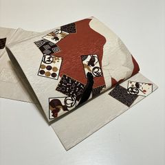 ★美品　名古屋帯　正絹　猫　かるた　おもしろ　★r064