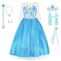 【在庫限り】[ANONIE] ドレス プリンセス ドレス コスプレ ワンピース キッズコスチューム ガールズ ディズニー姫風ドレス 子供 仮装 ?生日 (140, blue-2)