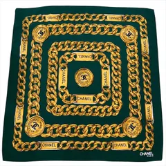 美品 CHANEL シャネル ココマーク ロゴ チェーン 大判 スカーフ  