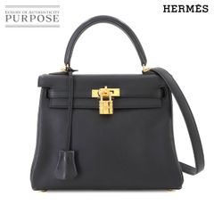 新品同様 エルメス HERMES ケリー 25 2way ハンド ショルダー バッグ スイフト ブラック □R刻印 内縫い ゴールド 金具 Kelly 90273030
