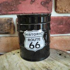 ドラム缶型アシュトレイ・灰皿/ルート66・ブラック/アメリカン雑貨　ガレージ　オブジェ