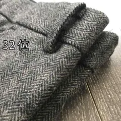 [32 位]メンズ ファッション 服 用 オシャレ シンプル 大人 かっこいい 大きいサイズ ストリート 紳士服 ヘリンボーン ツイード グレー ウール レトロ スリム ストレート パンツ