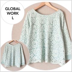 【美品♪】グローバルワーク　総レース　ブラウス　ミントグリーン