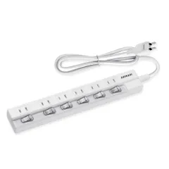 電源タップ 雷ガード マルチ/個別スイッチ  6個口 延長コード 1m ホワイト テーブルタップ  配線しやすい180度働く可動式　180°スイングプラグ  ACコンセント ほこり防止シャッター付き