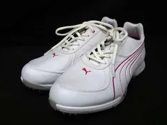 ■美品■ PUMA プーマ レザー ゴルフシューズ 表記サイズ 4 1/2 (約23.5cm) 靴 シューズ レディース ホワイト系×ピンク系 DJ0852